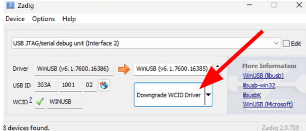 Downgrading the driver