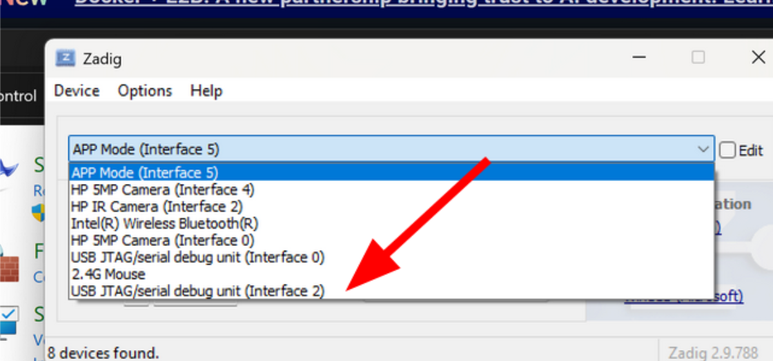 Setting the device in Zadig