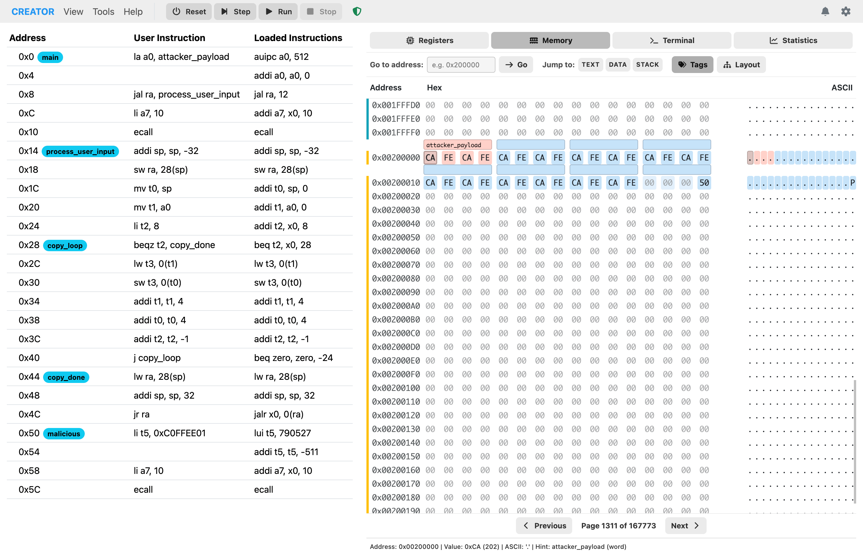 Simulator Memory Data
