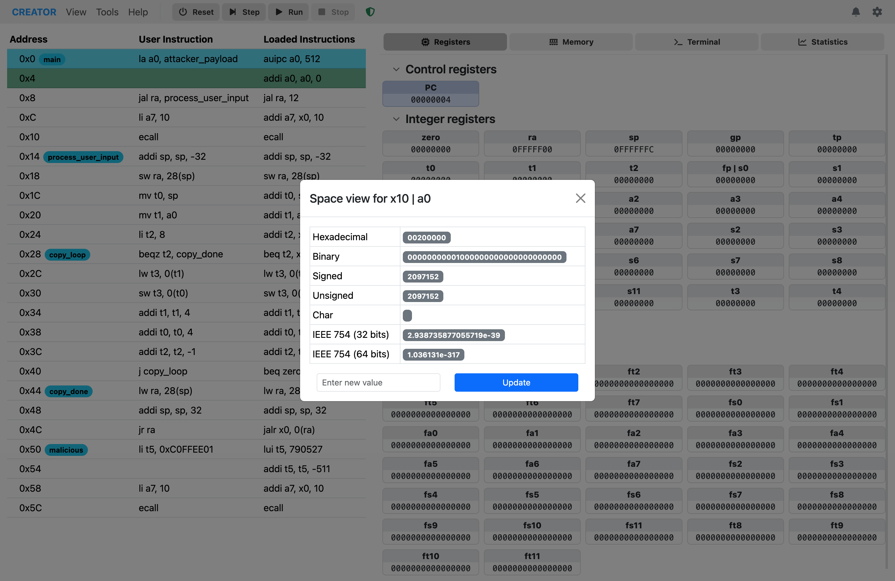 Registers Space View