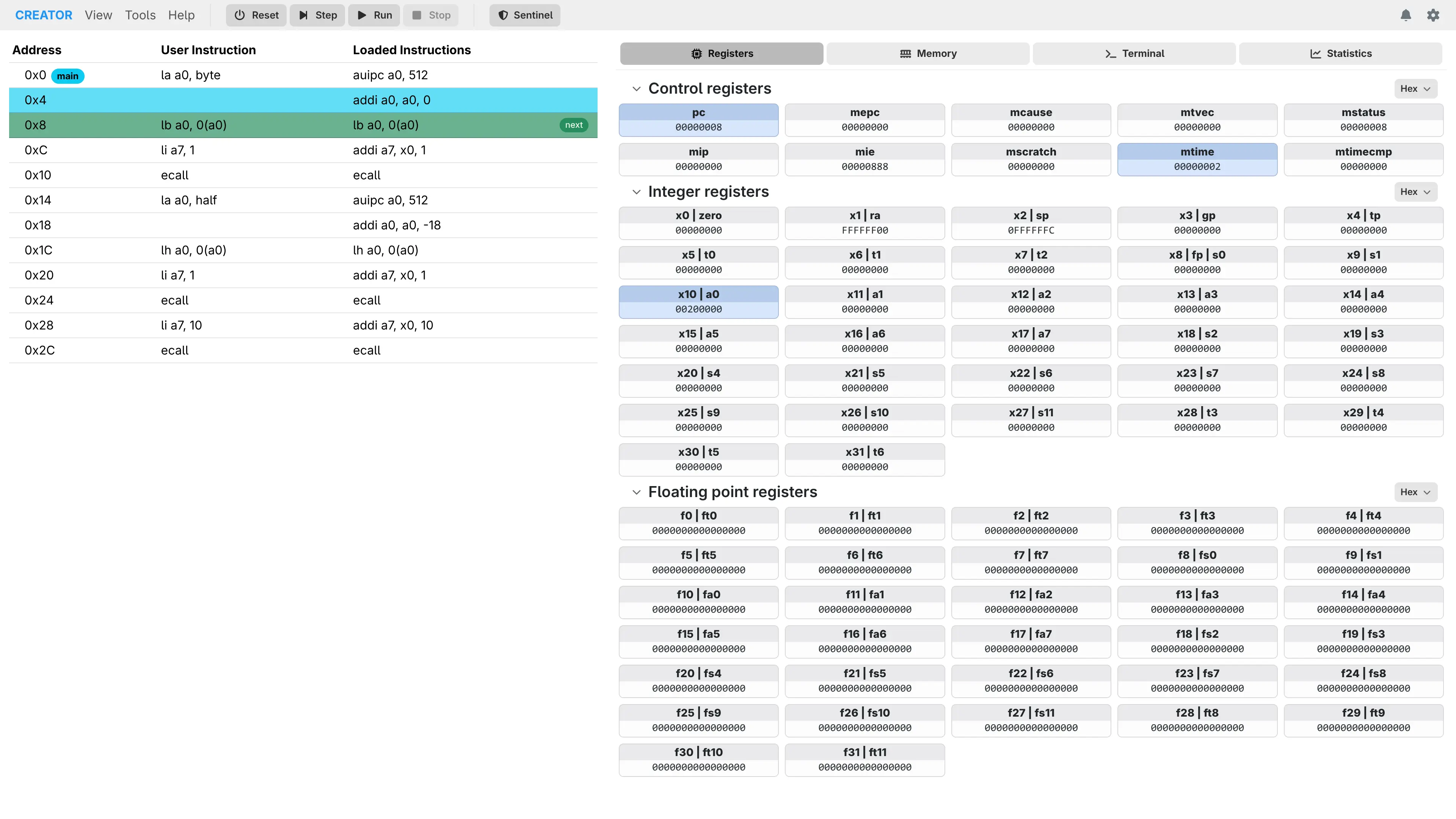 CREATOR - Assembly Programming Simulator